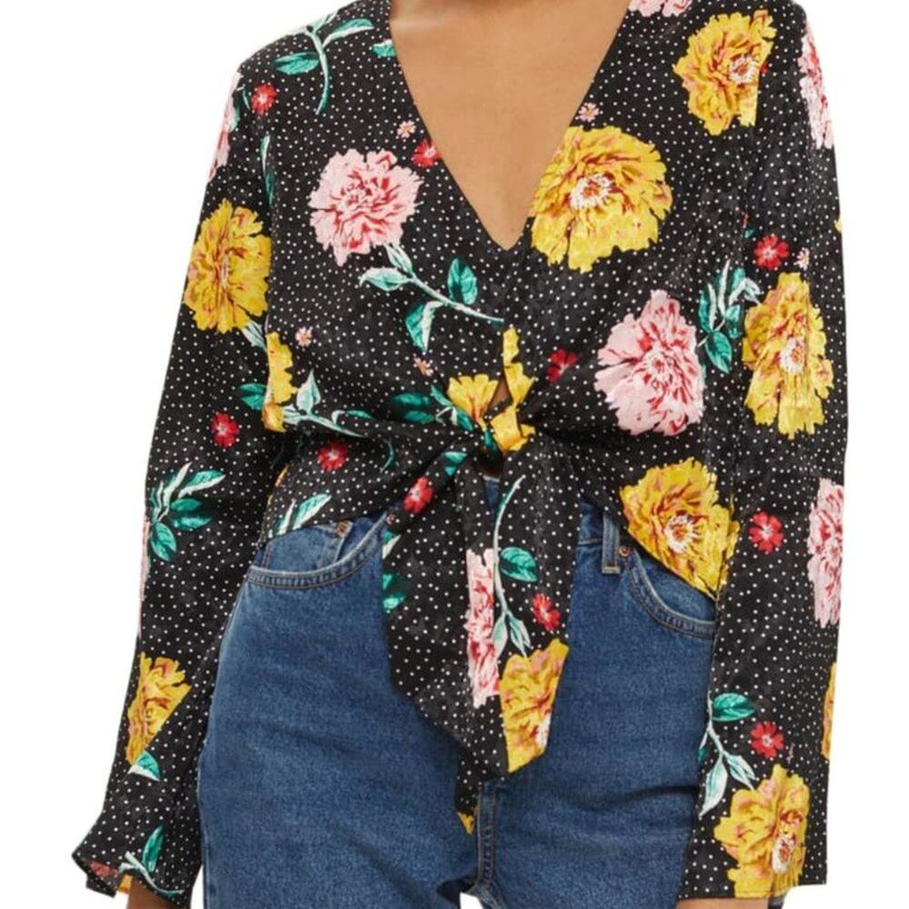 Topshop Floral Polka Dot Jacquard Top 6 - Picture 3 of 9